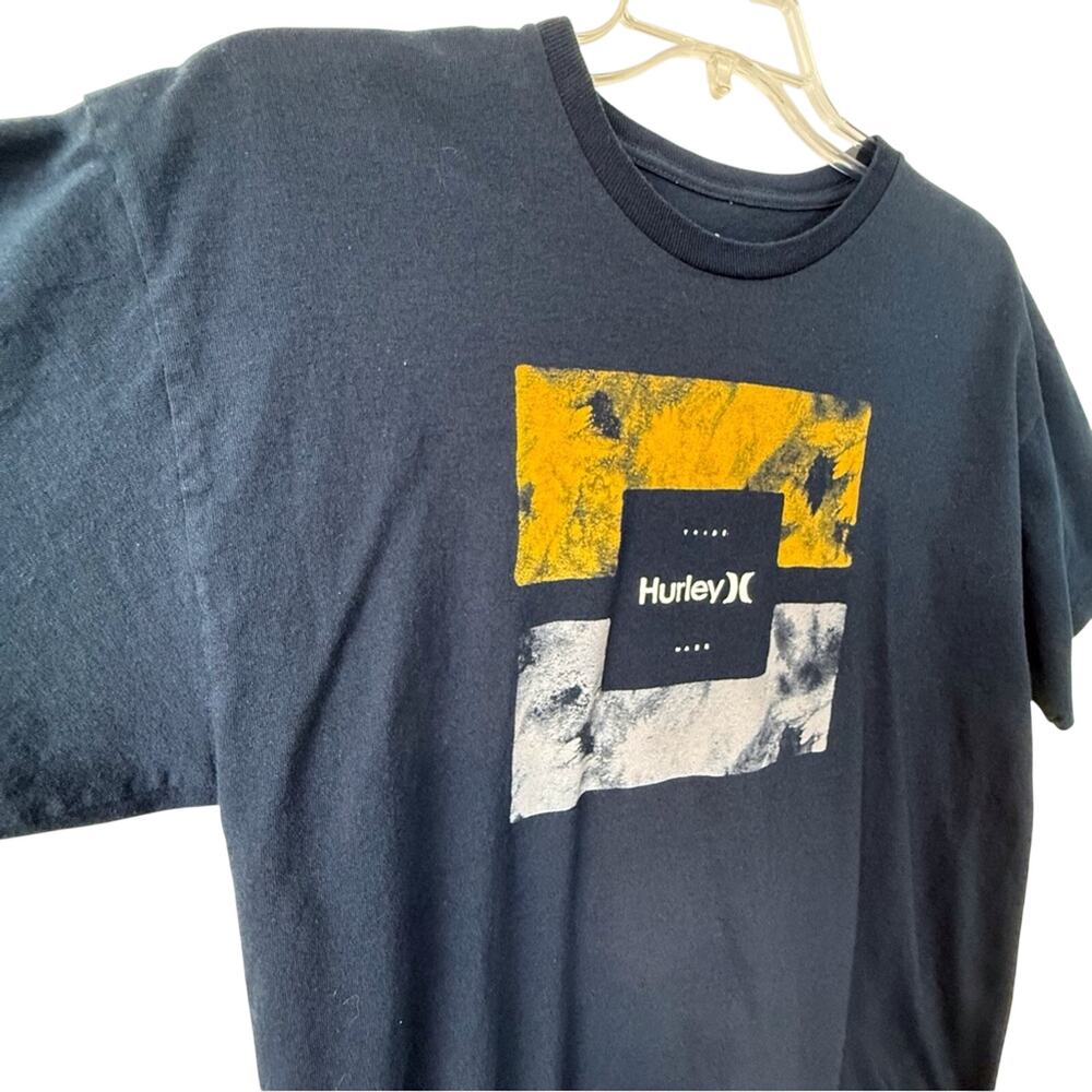 Hurley Navy Graphic Print T Shirt Gold and Light Blue Print Logo - Picture 6 of 16